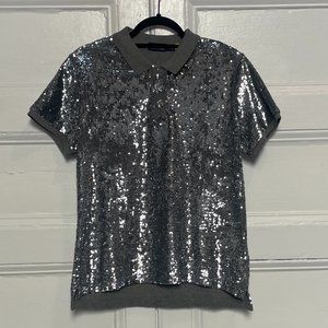 POLO Ralph Lauren Silver Sequin Polo Shirt size L